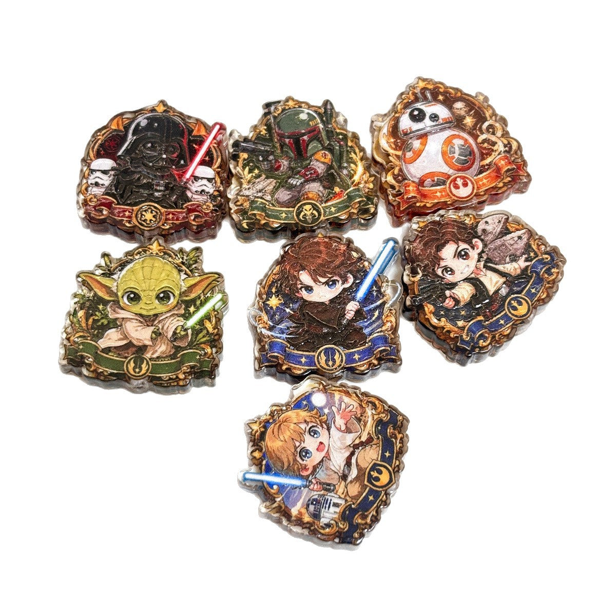 Vintage Gold Frame Space Galaxy Warrior Acrylic Focal Beads, Baroque Sci-Fi Knight & Robot Beads for Beadable Pens & Crafts