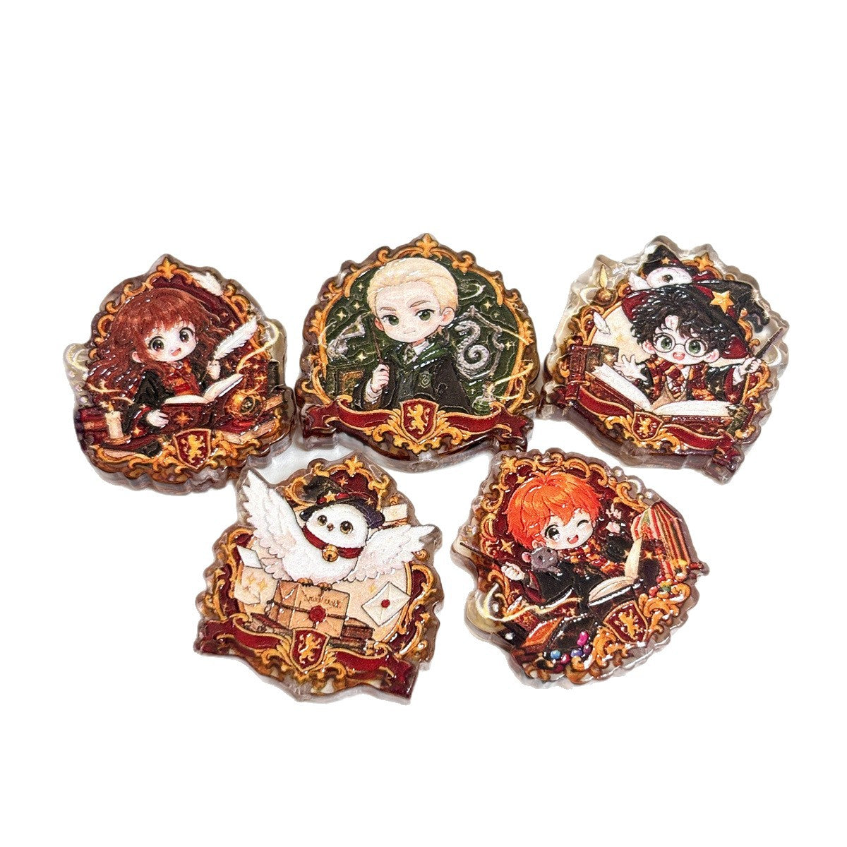 Vintage Gold Frame Wizard Academy Acrylic Focal Beads, Baroque Chibi Magic Student & Owl Beads for DIY Beadable Pens & Crafts