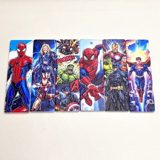 Comic Superhero Acrylic Bookmarks & Hanging Tags, Long Rectangle Hero Alliance Pendants for Keychains, Planners & Bags