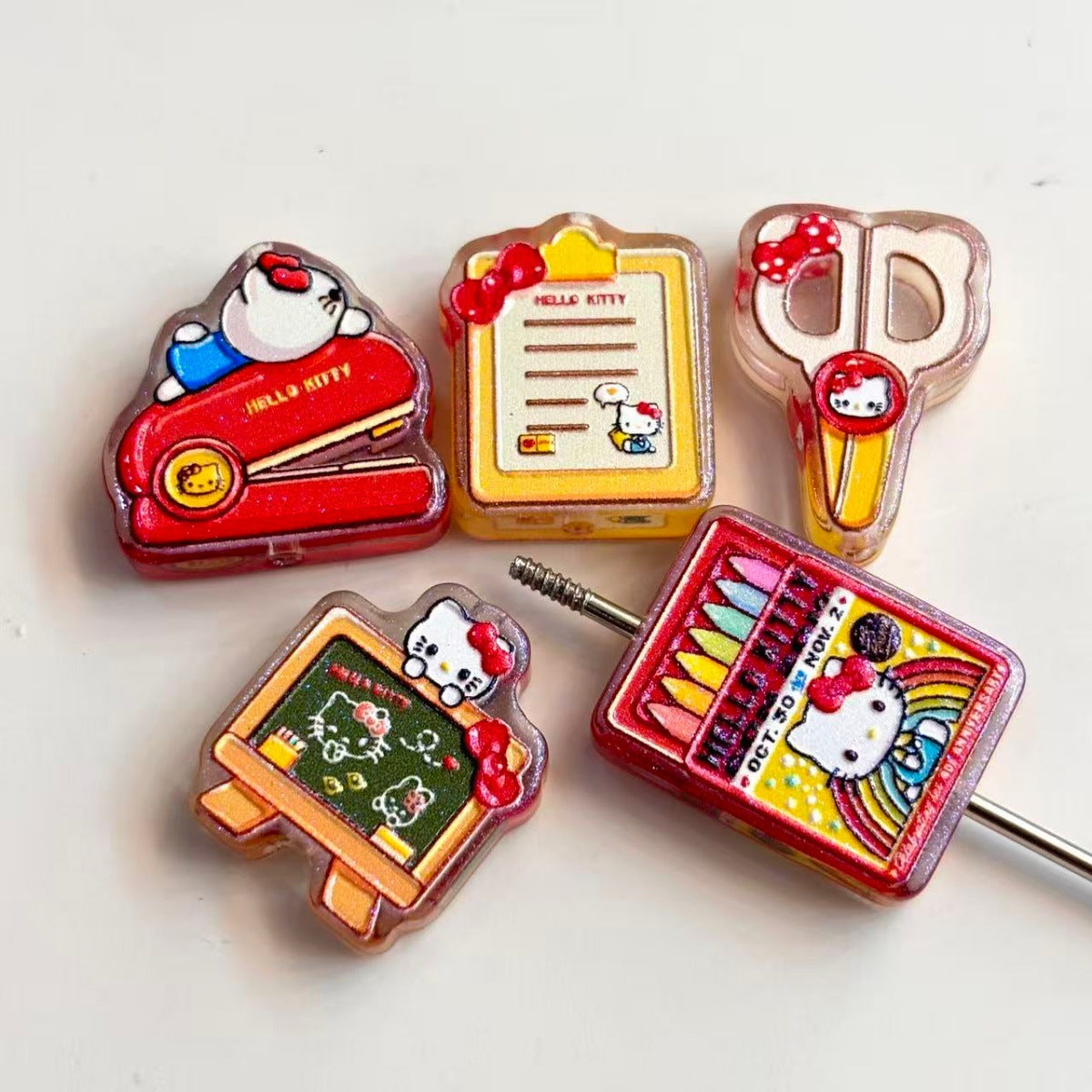 Back to School Stationery Acrylic Focal Beads, Cute Classroom Stapler & Crayon Box Beads for DIY Beadable Pens & Keychains
