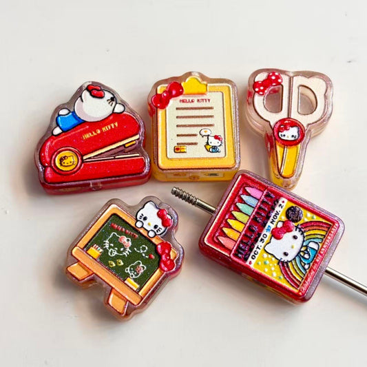 Back to School Stationery Acrylic Focal Beads, Cute Classroom Stapler & Crayon Box Beads for DIY Beadable Pens & Keychains