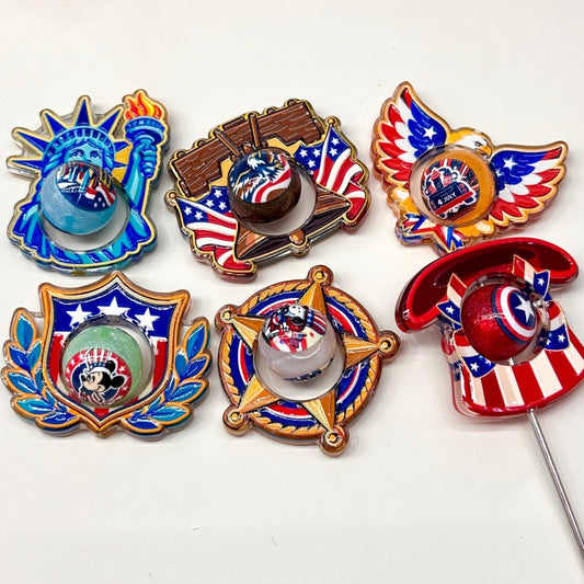 Patriotic 4th of July Spinner Acrylic Focal Beads, American Flag Eagle & Liberty Bell Rotating Beads for Beadable Pens & Keychains