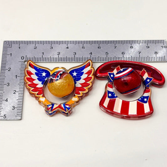 Patriotic 4th of July Spinner Acrylic Focal Beads, American Flag Eagle & Liberty Bell Rotating Beads for Beadable Pens & Keychains