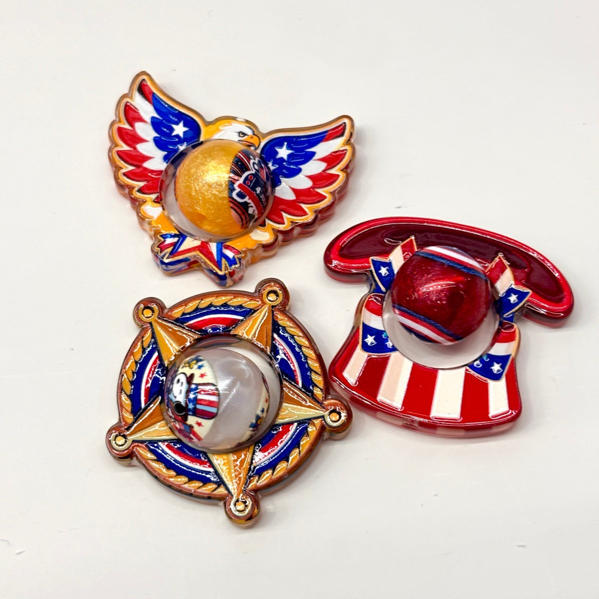 Patriotic 4th of July Spinner Acrylic Focal Beads, American Flag Eagle & Liberty Bell Rotating Beads for Beadable Pens & Keychains