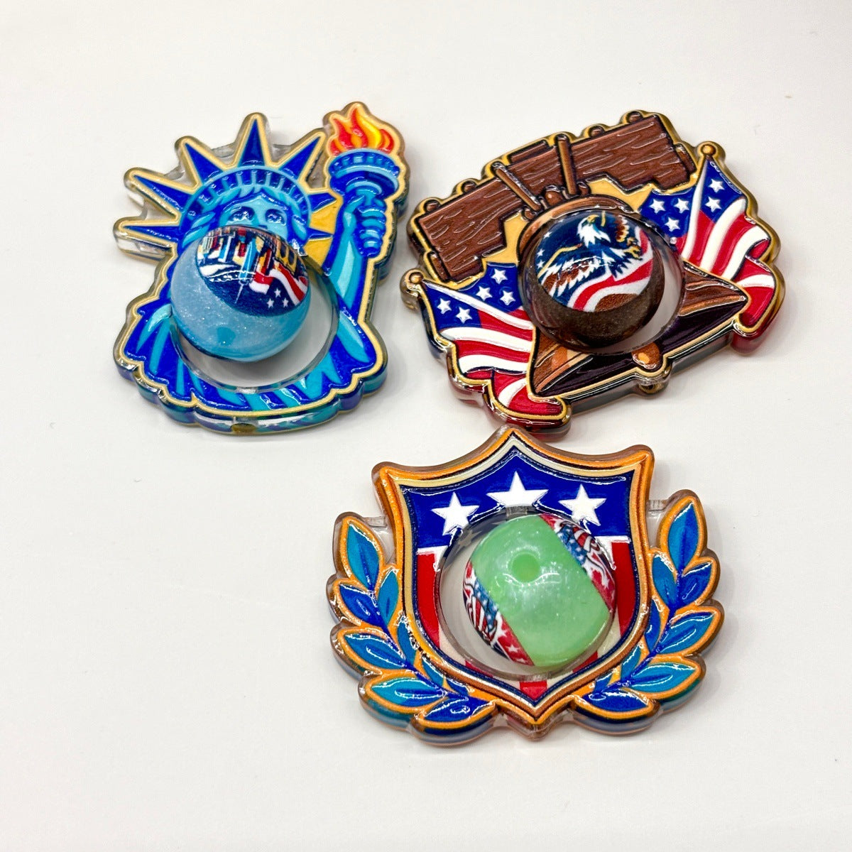 Patriotic 4th of July Spinner Acrylic Focal Beads, American Flag Eagle & Liberty Bell Rotating Beads for Beadable Pens & Keychains