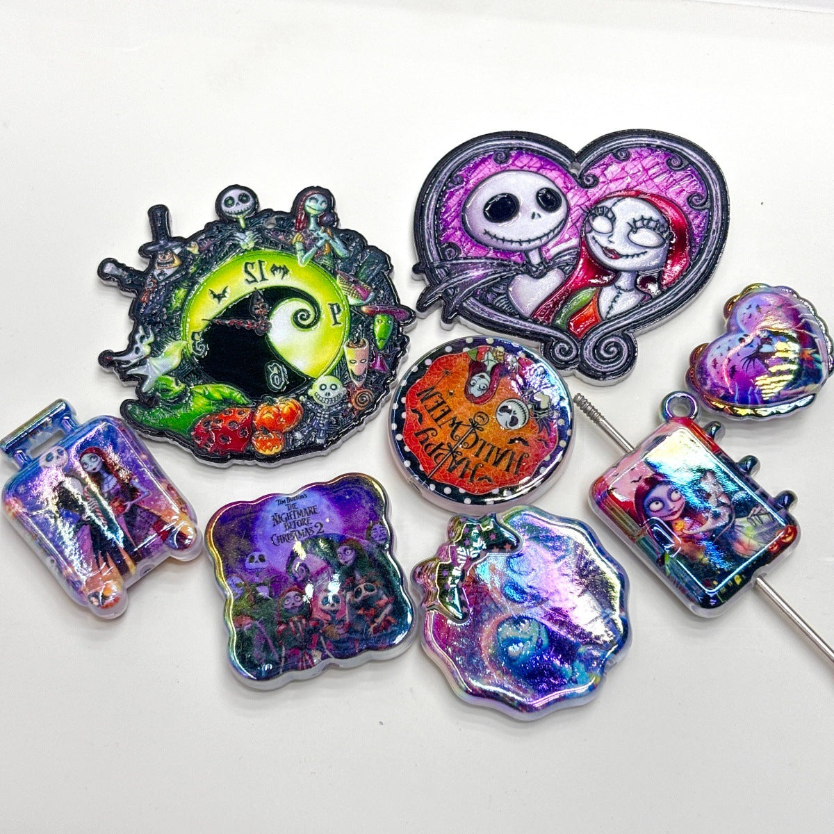 Spooky Gothic Romance Acrylic Focal Beads, Skeleton Couple & Ragdoll Bride Charms for DIY Beadable Pens & Keychains
