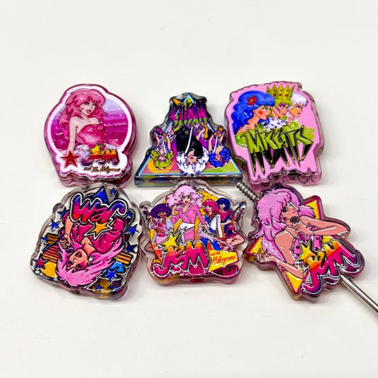 80s Glam Rock Diva Acrylic Focal Beads, Neon Pink Pop Singer & Girl Band Beads for DIY Beadable Pens & Keychains