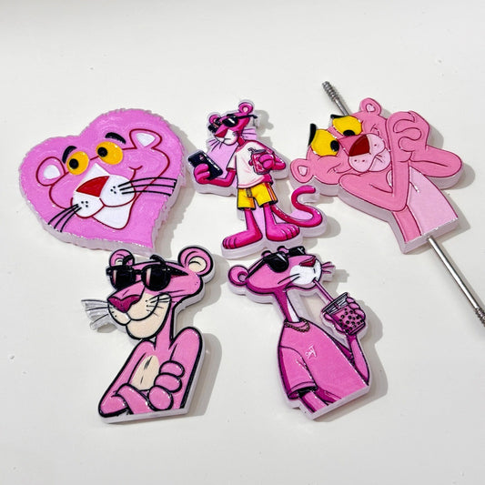 Y2K Pink Streetwear Panther Acrylic Focal Beads, Heart Face & Summer Drink Charms for DIY Pen Making & Wristlets