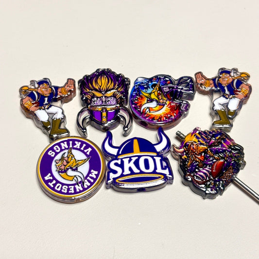 Purple & Gold Norse Warrior Acrylic Focal Beads, SKOL Game Day Football Beads for DIY Beadable Pens & Keychains