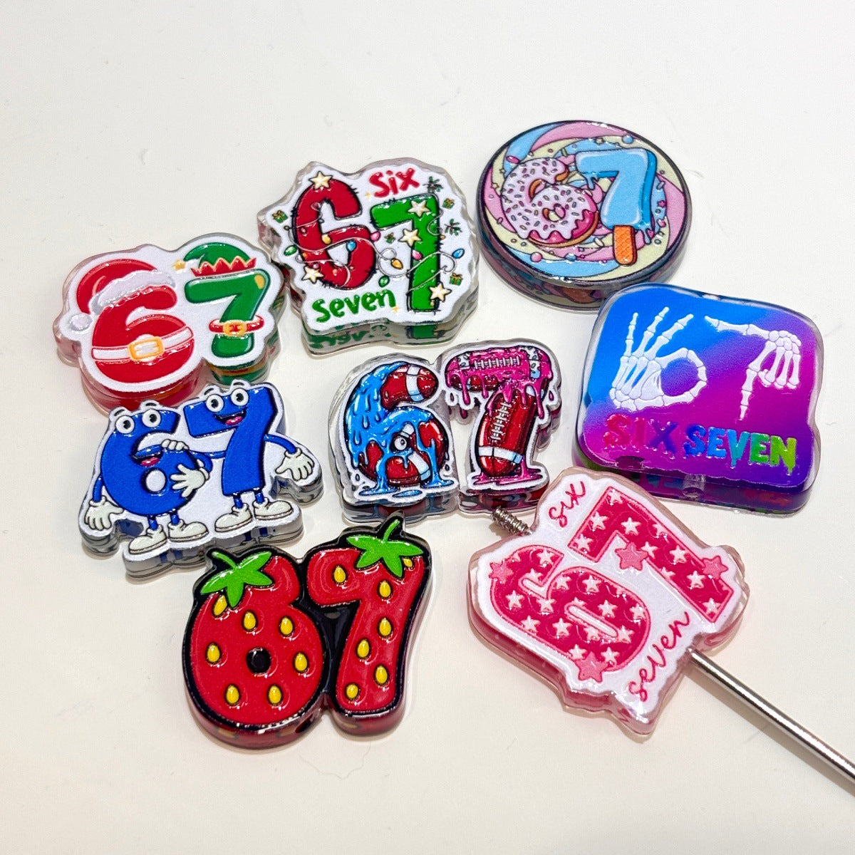 Fun Number 67 Acrylic Focal Beads, Six Seven Birthday & Holiday Beads for DIY Beadable Pens & Keychains