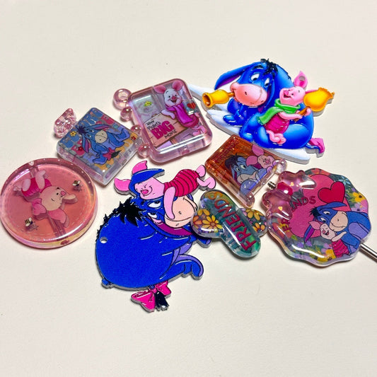 Woodland Blue Donkey & Pink Piglet Acrylic Focal Beads, Cute Friendship Charms & Pendants for Beadable Pens & Keychains
