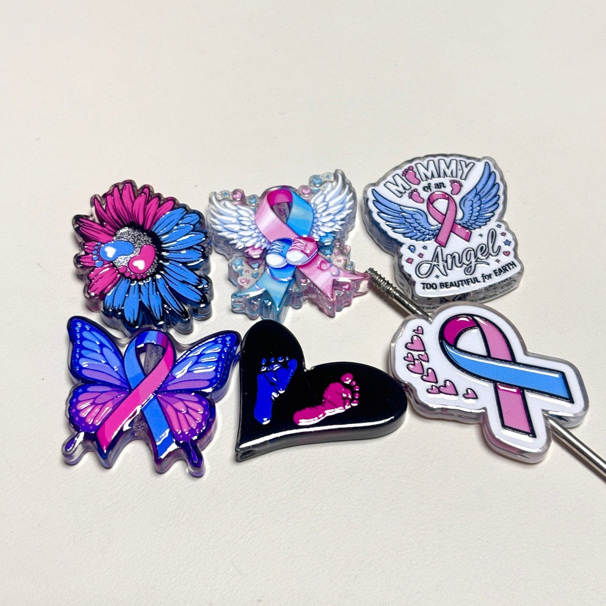 Infant Loss Awareness Acrylic Focal Beads, Mommy of an Angel & Ribbon Beads for DIY Beadable Pens & Keychains