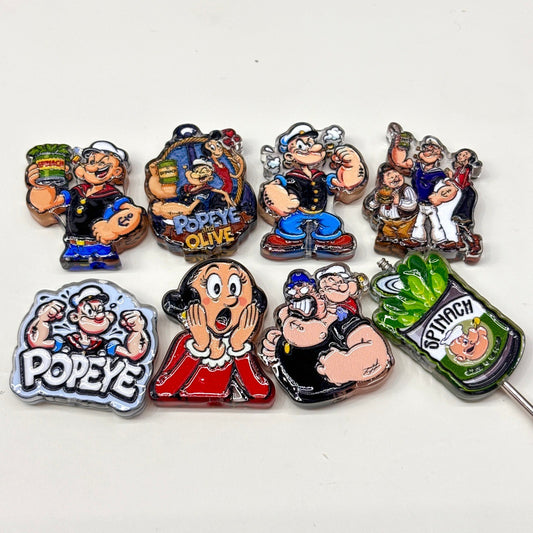Retro Spinach Sailor Acrylic Focal Beads, Strong Muscle Sailor Man & Sweetheart Beads for DIY Beadable Pens & Keychains