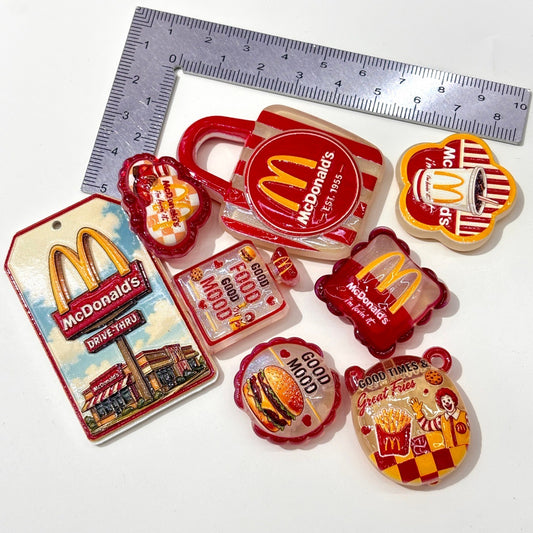 Retro Fast Food Diner Acrylic Focal Beads, Golden Arch Burger & Fries Charms for DIY Beadable Pens & Keychains
