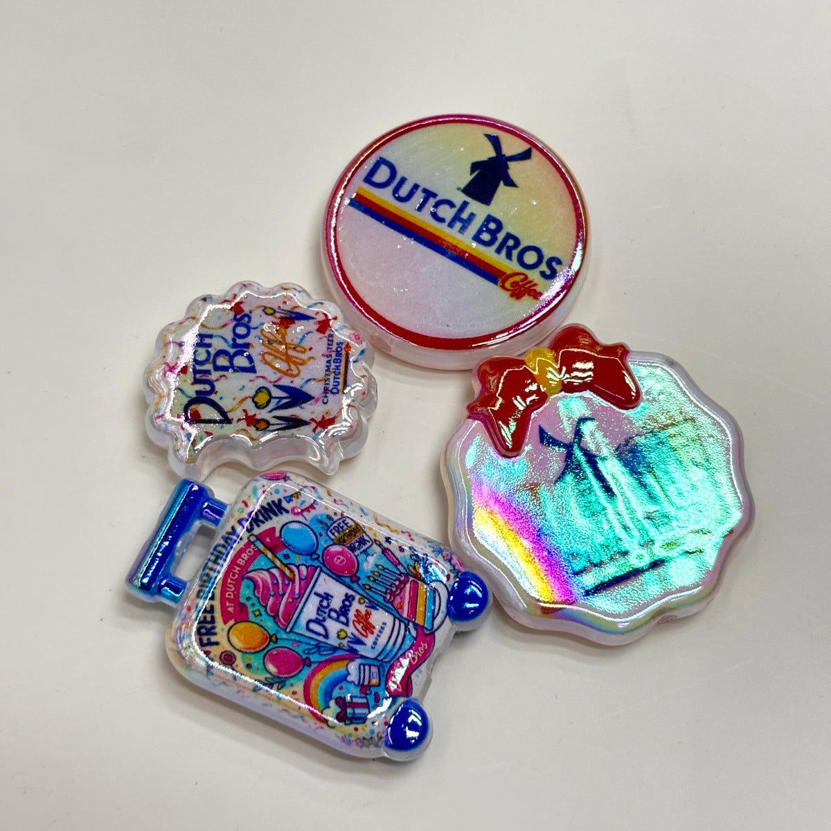 Blue Windmill Coffee Acrylic Focal Beads, Free Birthday Drink Luggage & Holiday Tree Charms for Beadable Pens & Keychains