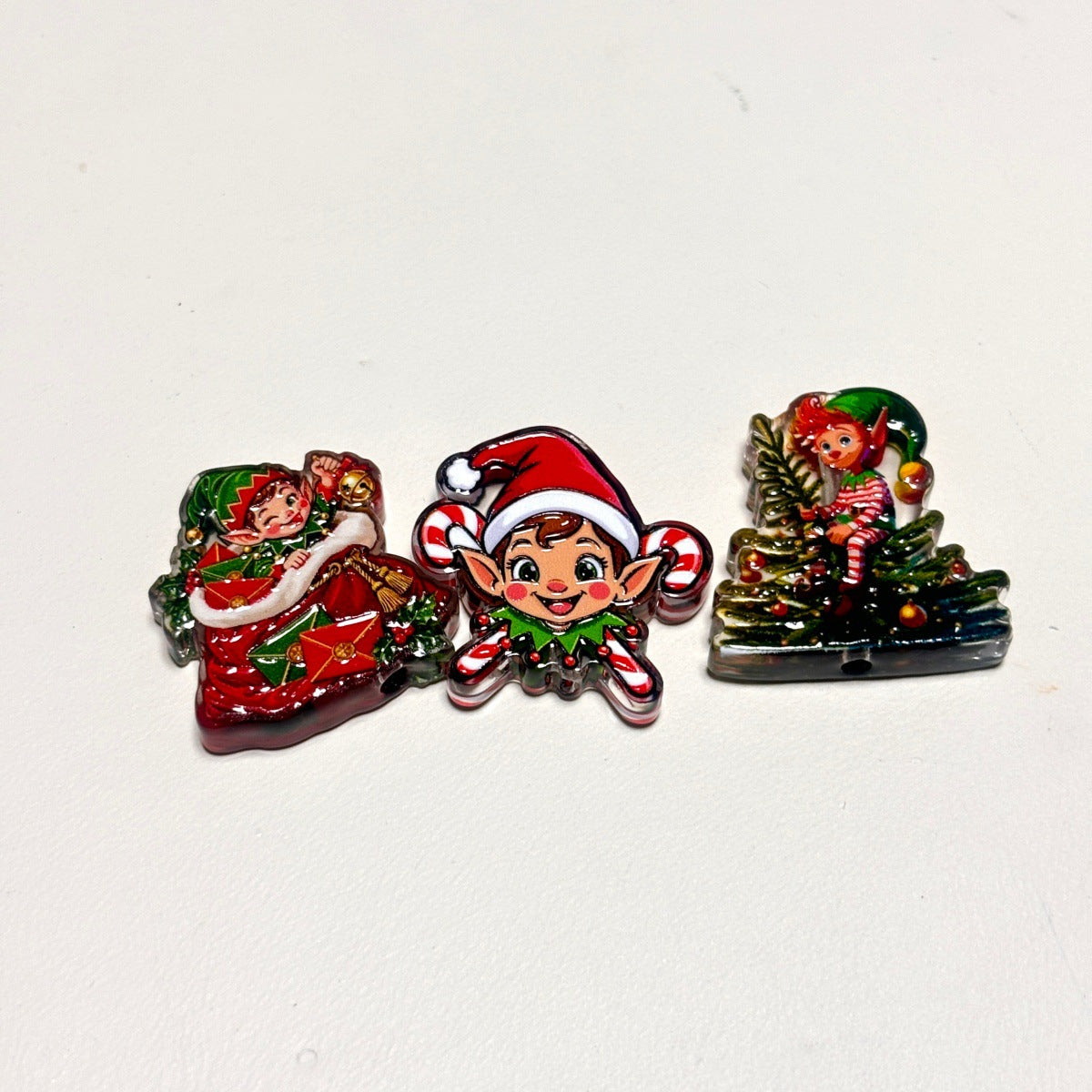 Retro Christmas Holiday Elf Acrylic Focal Beads, Santa's Workshop Pixie Beads for DIY Beadable Pens & Keychains