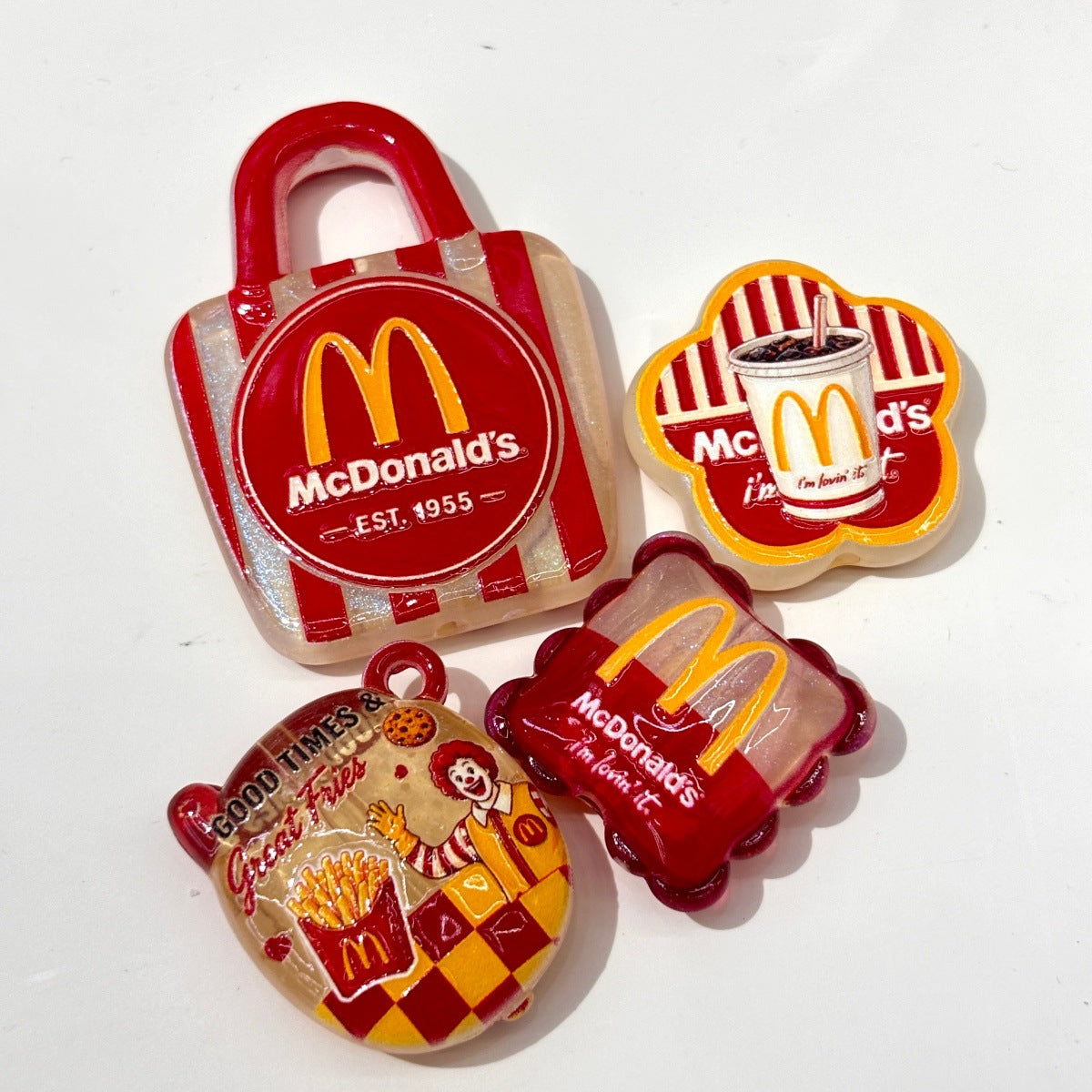 Retro Fast Food Diner Acrylic Focal Beads, Golden Arch Burger & Fries Charms for DIY Beadable Pens & Keychains