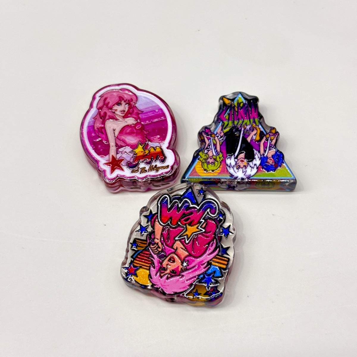 80s Glam Rock Diva Acrylic Focal Beads, Neon Pink Pop Singer & Girl Band Beads for DIY Beadable Pens & Keychains