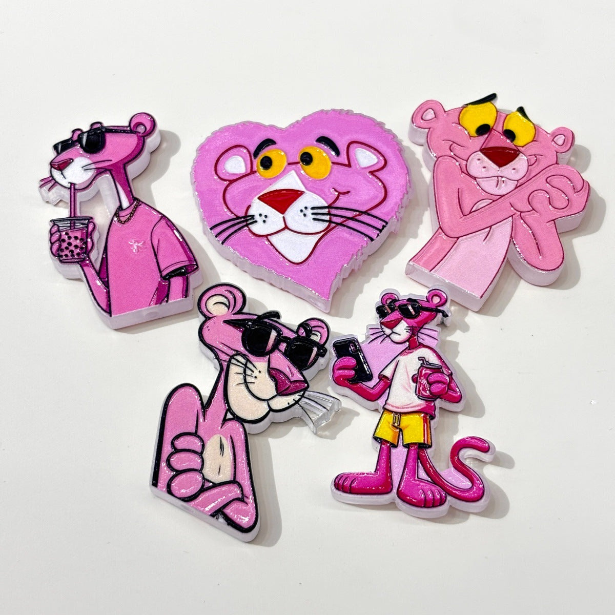 Y2K Pink Streetwear Panther Acrylic Focal Beads, Heart Face & Summer Drink Charms for DIY Pen Making & Wristlets