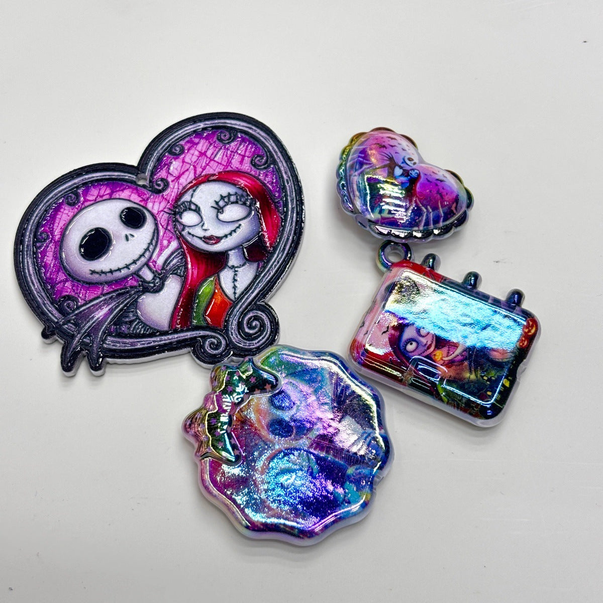 Spooky Gothic Romance Acrylic Focal Beads, Skeleton Couple & Ragdoll Bride Charms for DIY Beadable Pens & Keychains