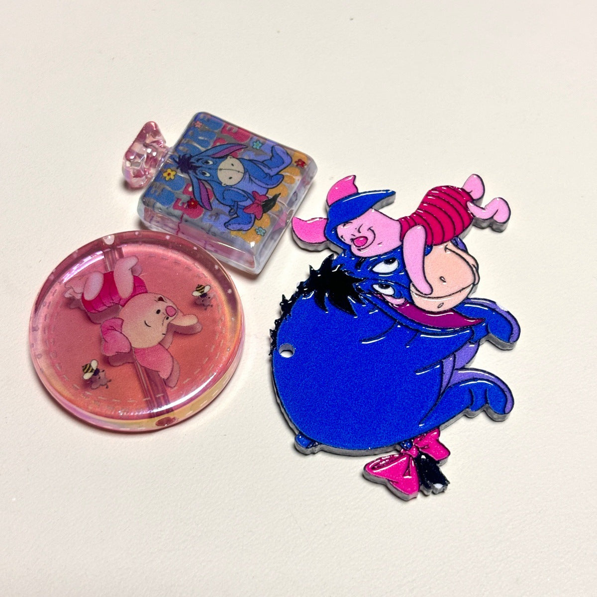 Woodland Blue Donkey & Pink Piglet Acrylic Focal Beads, Cute Friendship Charms & Pendants for Beadable Pens & Keychains