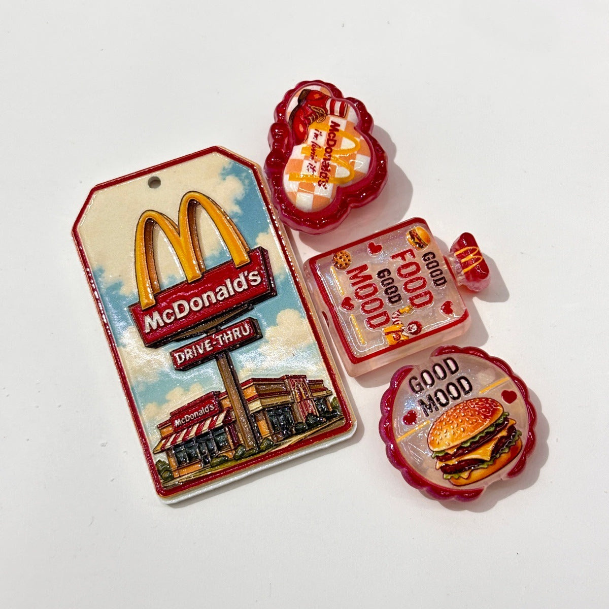 Retro Fast Food Diner Acrylic Focal Beads, Golden Arch Burger & Fries Charms for DIY Beadable Pens & Keychains