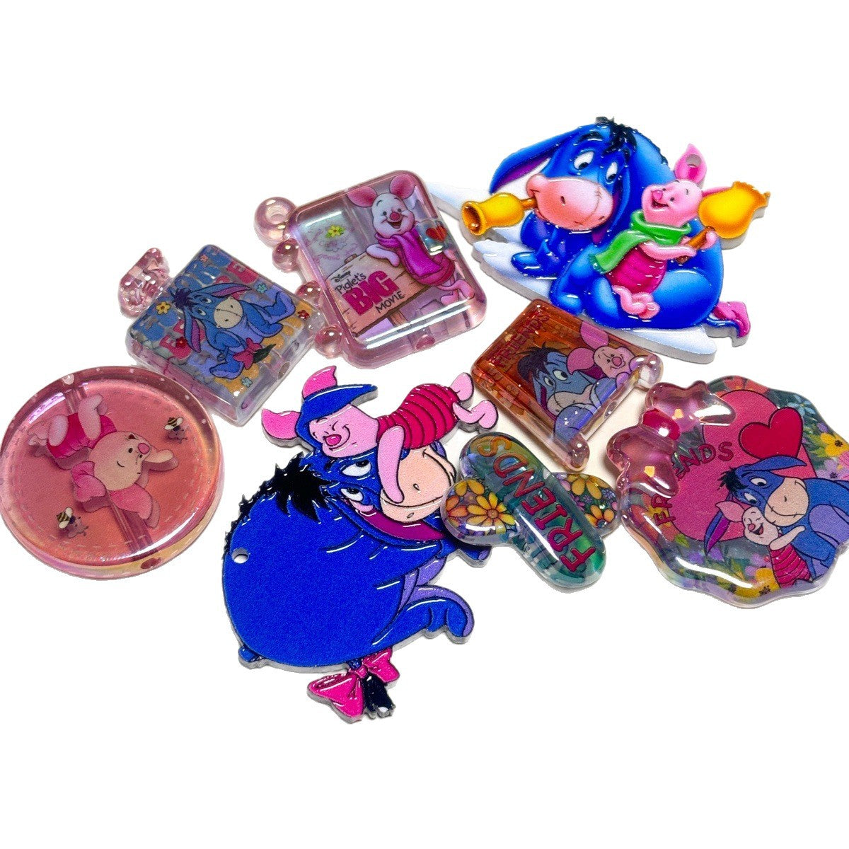 Woodland Blue Donkey & Pink Piglet Acrylic Focal Beads, Cute Friendship Charms & Pendants for Beadable Pens & Keychains