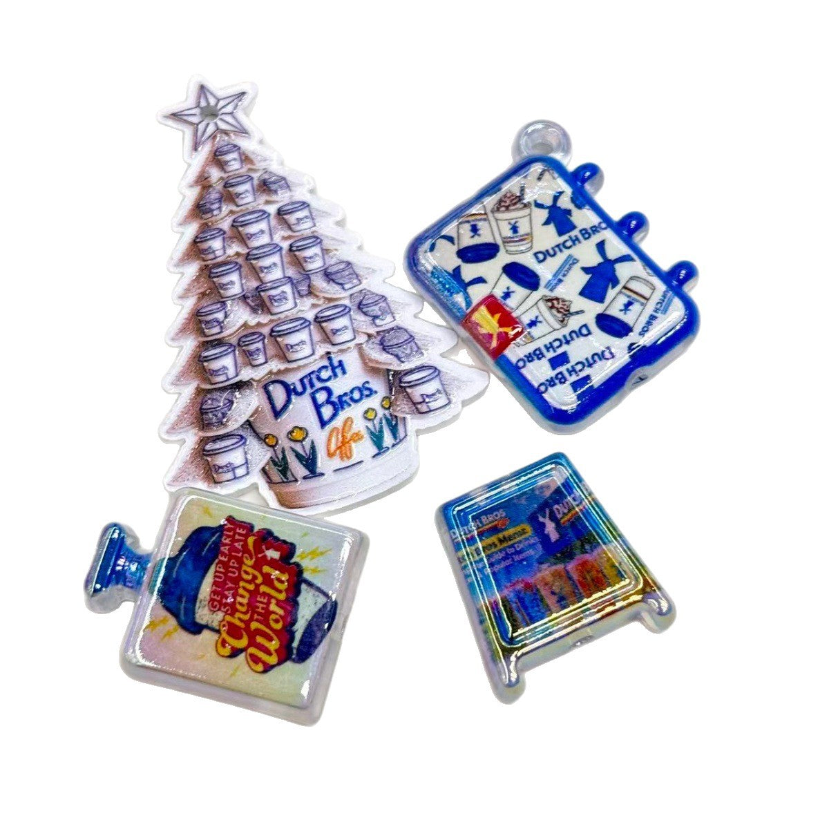 Blue Windmill Coffee Acrylic Focal Beads, Free Birthday Drink Luggage & Holiday Tree Charms for Beadable Pens & Keychains