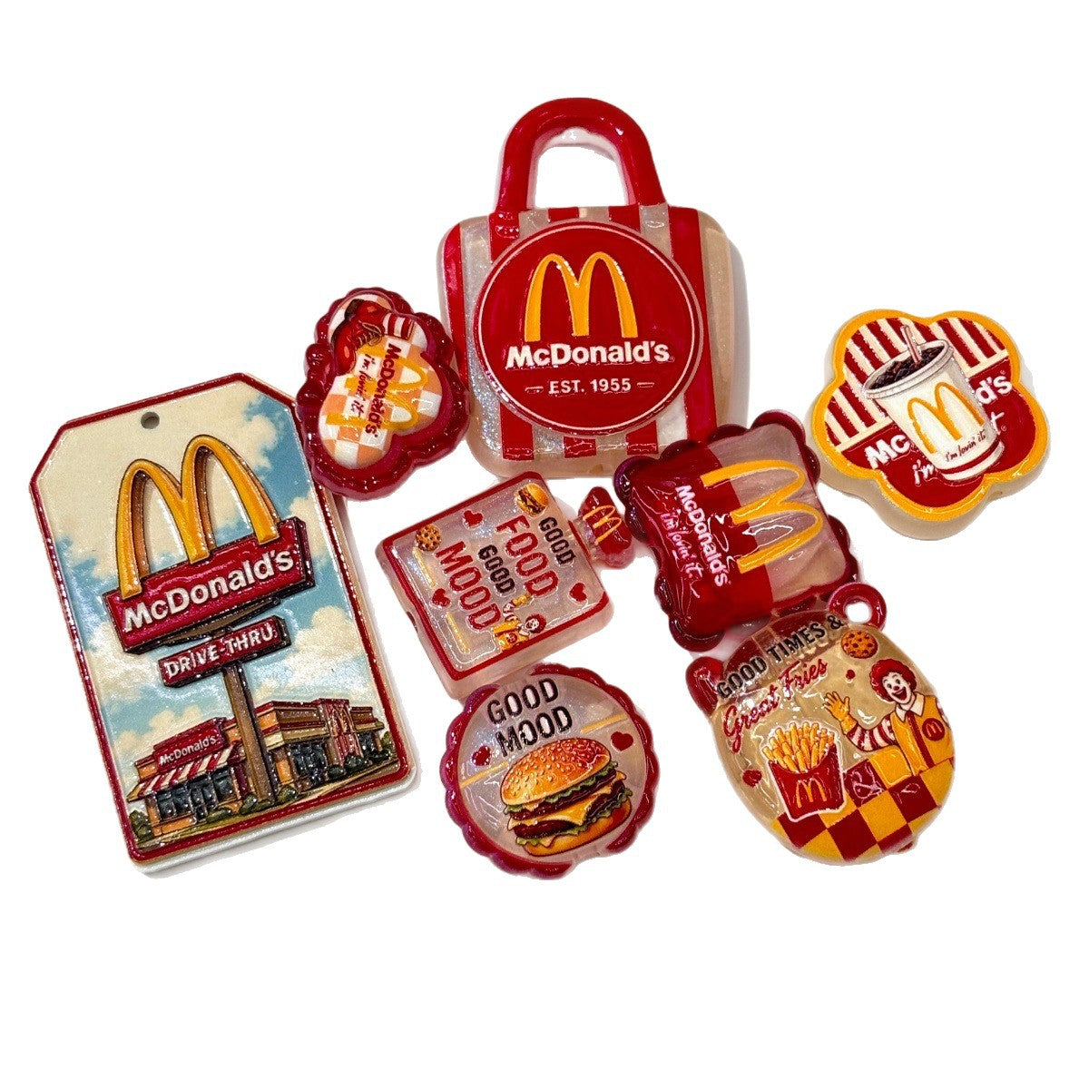 Retro Fast Food Diner Acrylic Focal Beads, Golden Arch Burger & Fries Charms for DIY Beadable Pens & Keychains