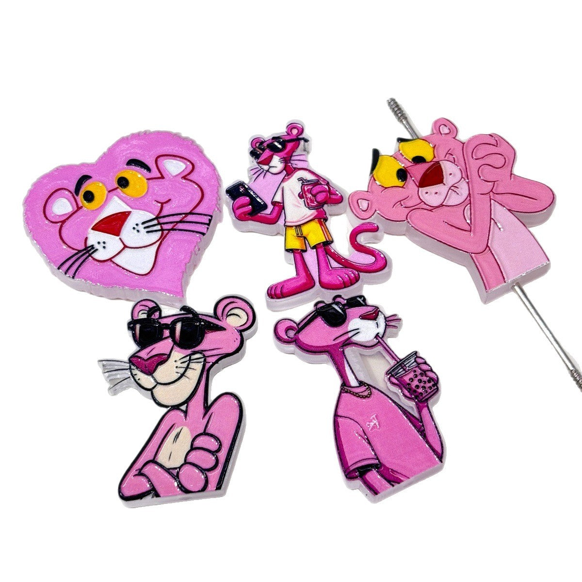 Y2K Pink Streetwear Panther Acrylic Focal Beads, Heart Face & Summer Drink Charms for DIY Pen Making & Wristlets
