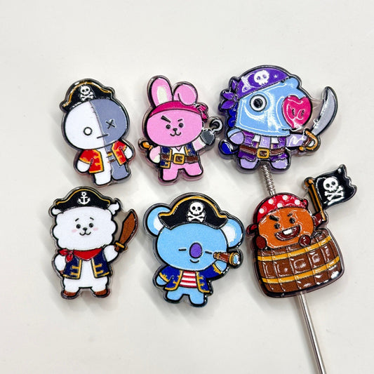 Kawaii Pirate Mascot Acrylic Focal Beads, Cute Anime Animal Sailors & Treasure Hunter Beads for DIY Beadable Pens & Keychains