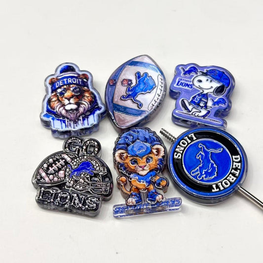 Honolulu Blue Football Game Day Acrylic Focal Beads, Roaring Lion Mascot & Helmet Beads for DIY Beadable Pens & Keychains