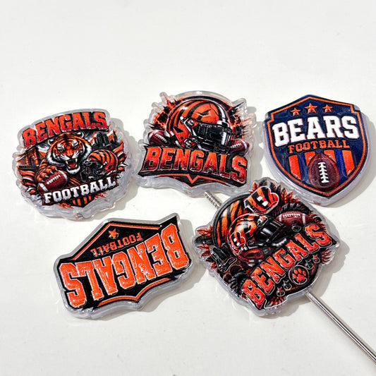 Striped Tiger Football Game Day Acrylic Focal Beads, Gridiron Helmet & Shield Beads for DIY Beadable Pens & Keychains