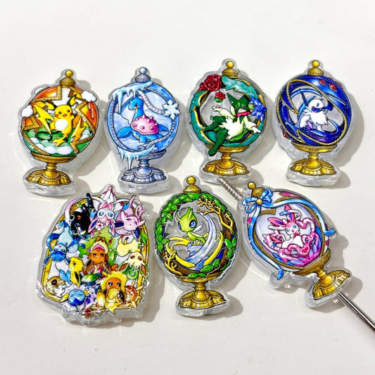 Pocket Monster Terrarium Acrylic Focal Beads, Electric Mouse & Eevee Evolution Globe Beads for DIY Beadable Pens & Keychains