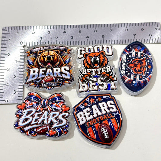 Roaring Bear Football Game Day Acrylic Focal Beads, Gridiron Mascot & Bow Charms for DIY Pen Making & Wristlets