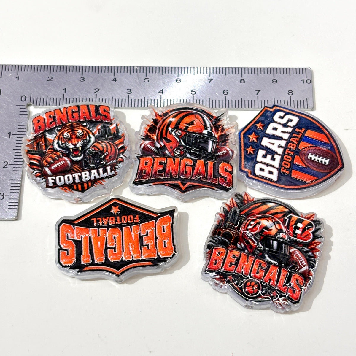 Striped Tiger Football Game Day Acrylic Focal Beads, Gridiron Helmet & Shield Beads for DIY Beadable Pens & Keychains
