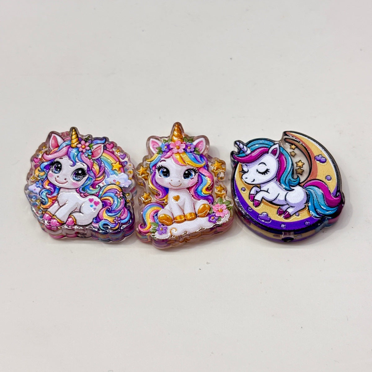 Pastel Rainbow Unicorn Acrylic Focal Beads, Flying Pegasus & Crescent Moon Beads for DIY Beadable Pens & Keychains
