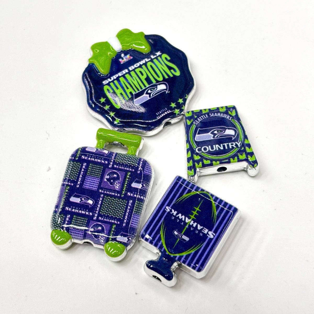 Seattle Game Day Football Acrylic Focal Beads, Navy & Action Green Helmet Beads for DIY Beadable Pens & Keychains