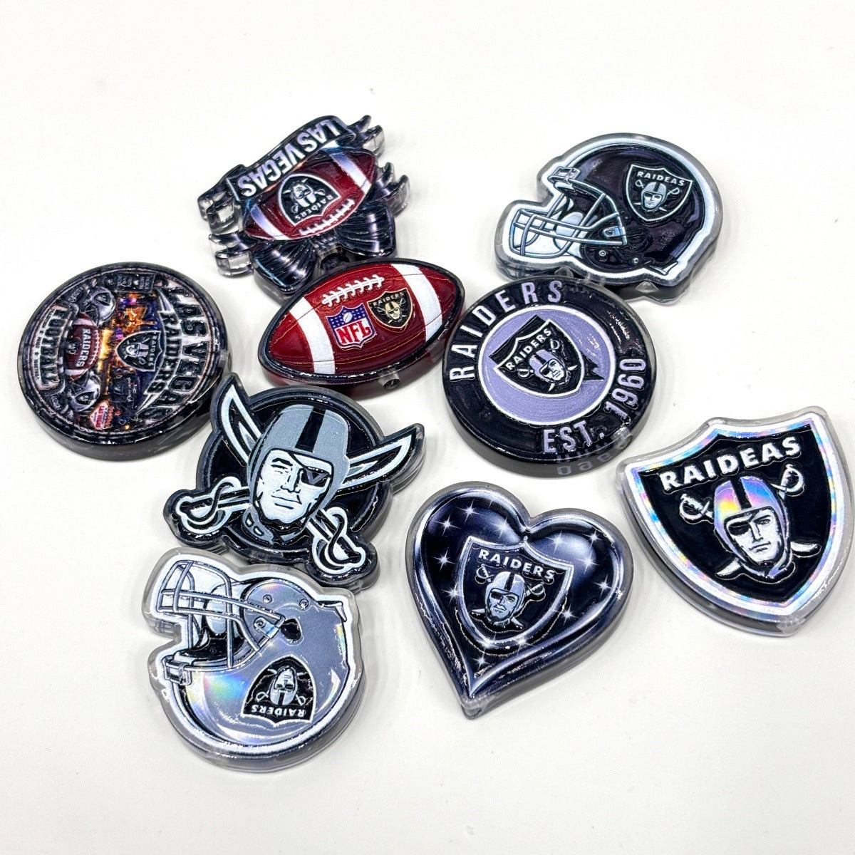 Silver & Black Football Acrylic Focal Beads, Pirate Mascot & Battle Helmet Beads for DIY Beadable Pens & Keychains