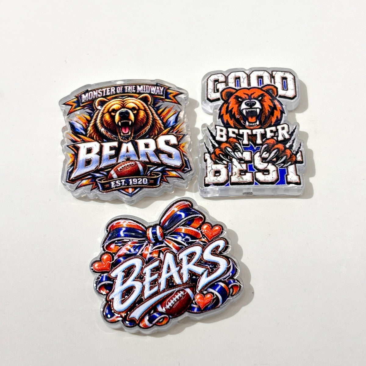 Roaring Bear Football Game Day Acrylic Focal Beads, Gridiron Mascot & Bow Charms for DIY Pen Making & Wristlets