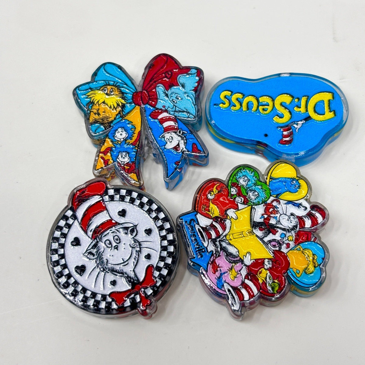 Rhyming Storybook Cat Acrylic Focal Beads, Striped Stovepipe Hat & Blue Hair Twins Beads for DIY Beadable Pens & Keychains