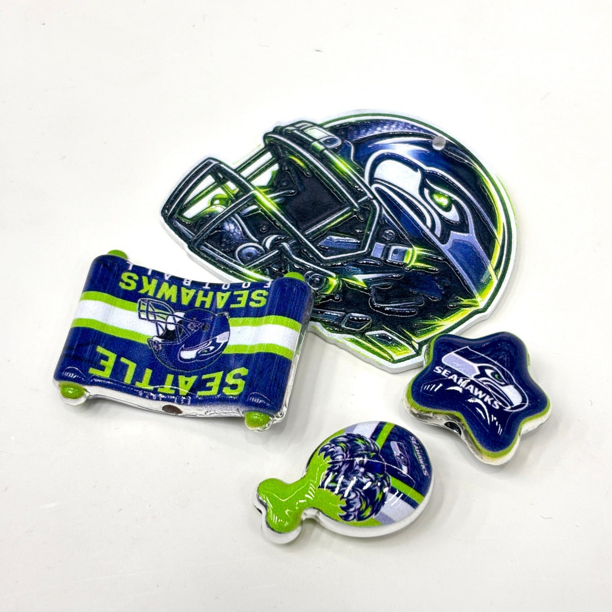 Seattle Game Day Football Acrylic Focal Beads, Navy & Action Green Helmet Beads for DIY Beadable Pens & Keychains
