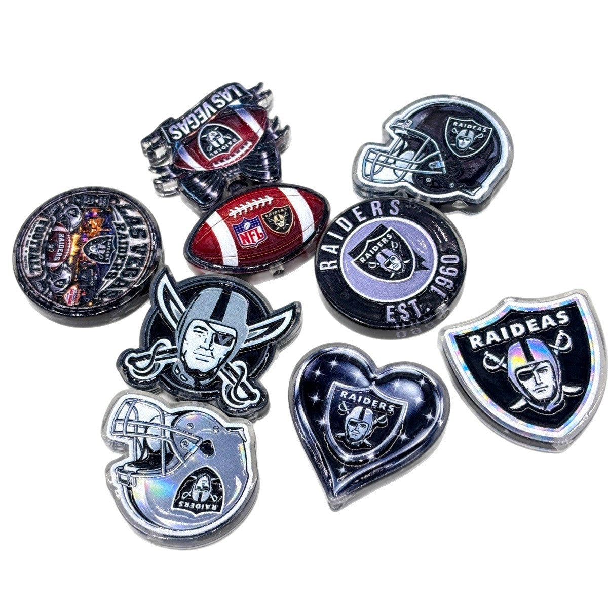 Silver & Black Football Acrylic Focal Beads, Pirate Mascot & Battle Helmet Beads for DIY Beadable Pens & Keychains