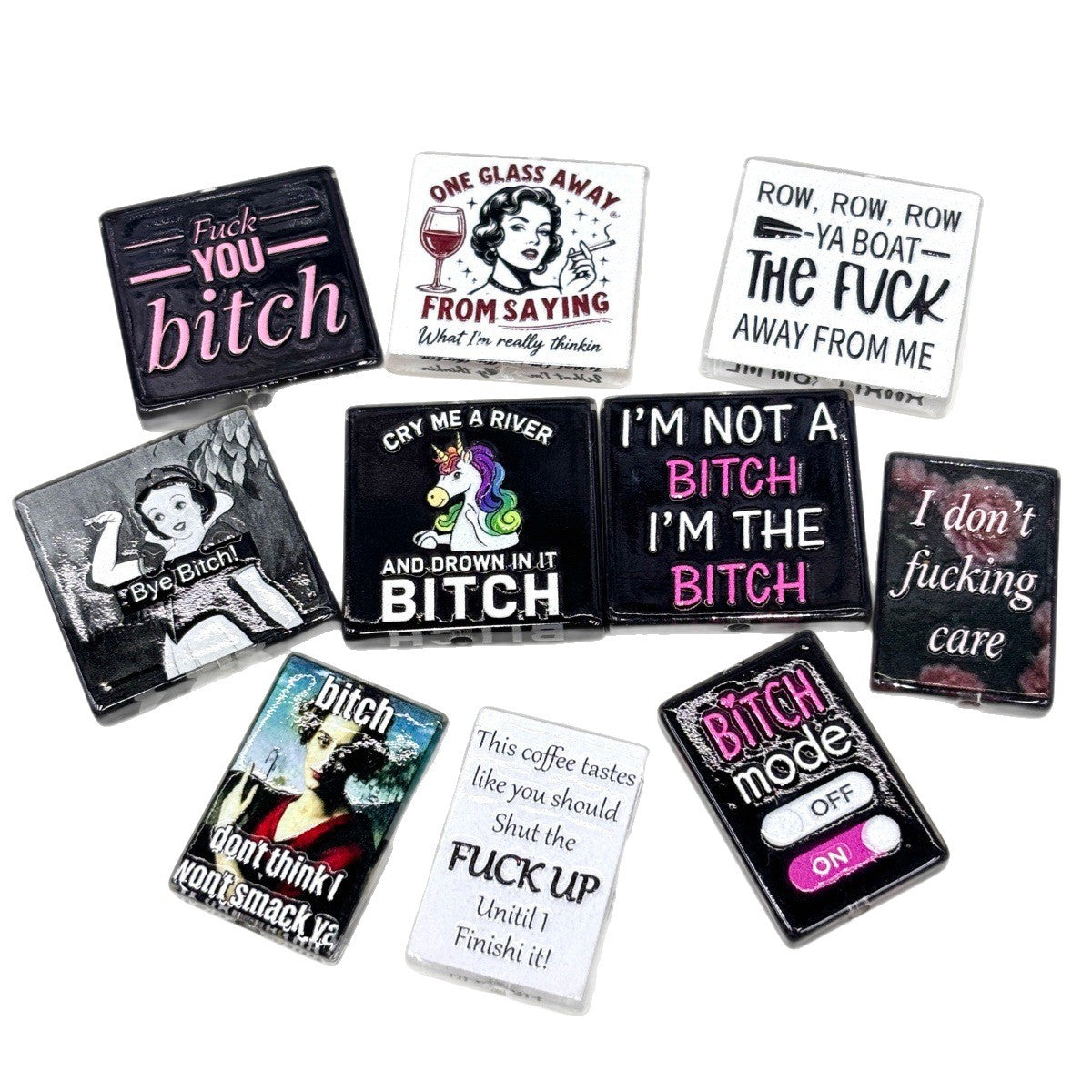 Snarky Sarcastic Quote Acrylic Focal Beads, Funny Adult Humor & Bad Attitude Beads for DIY Beadable Pens & Keychains