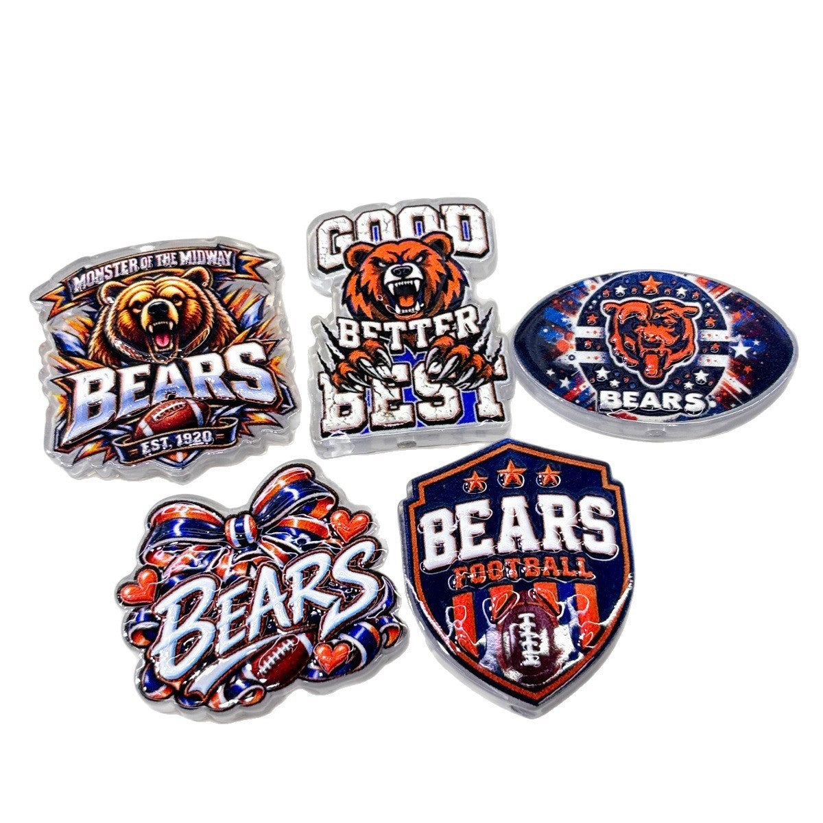 Roaring Bear Football Game Day Acrylic Focal Beads, Gridiron Mascot & Bow Charms for DIY Pen Making & Wristlets