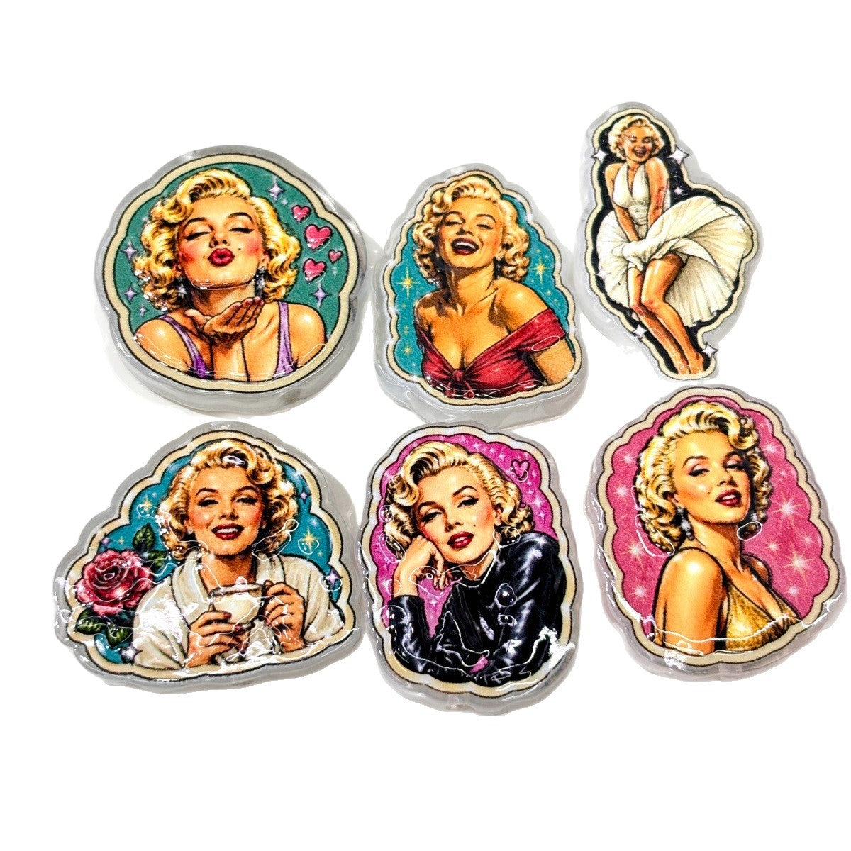 Hollywood Blonde Icon Acrylic Focal Beads, Vintage Glamour Movie Star & White Dress Beads for DIY Beadable Pens & Keychains