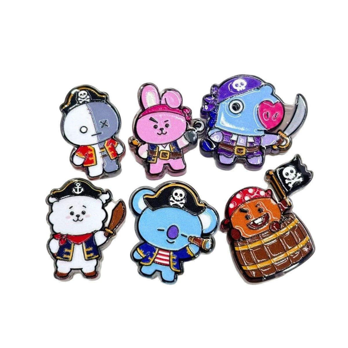 Kawaii Pirate Mascot Acrylic Focal Beads, Cute Anime Animal Sailors & Treasure Hunter Beads for DIY Beadable Pens & Keychains