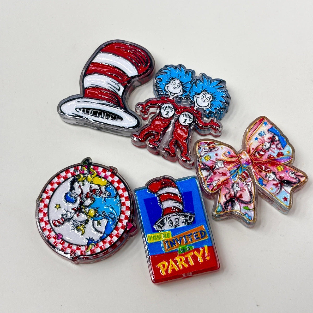 Rhyming Storybook Cat Acrylic Focal Beads, Striped Stovepipe Hat & Blue Hair Twins Beads for DIY Beadable Pens & Keychains