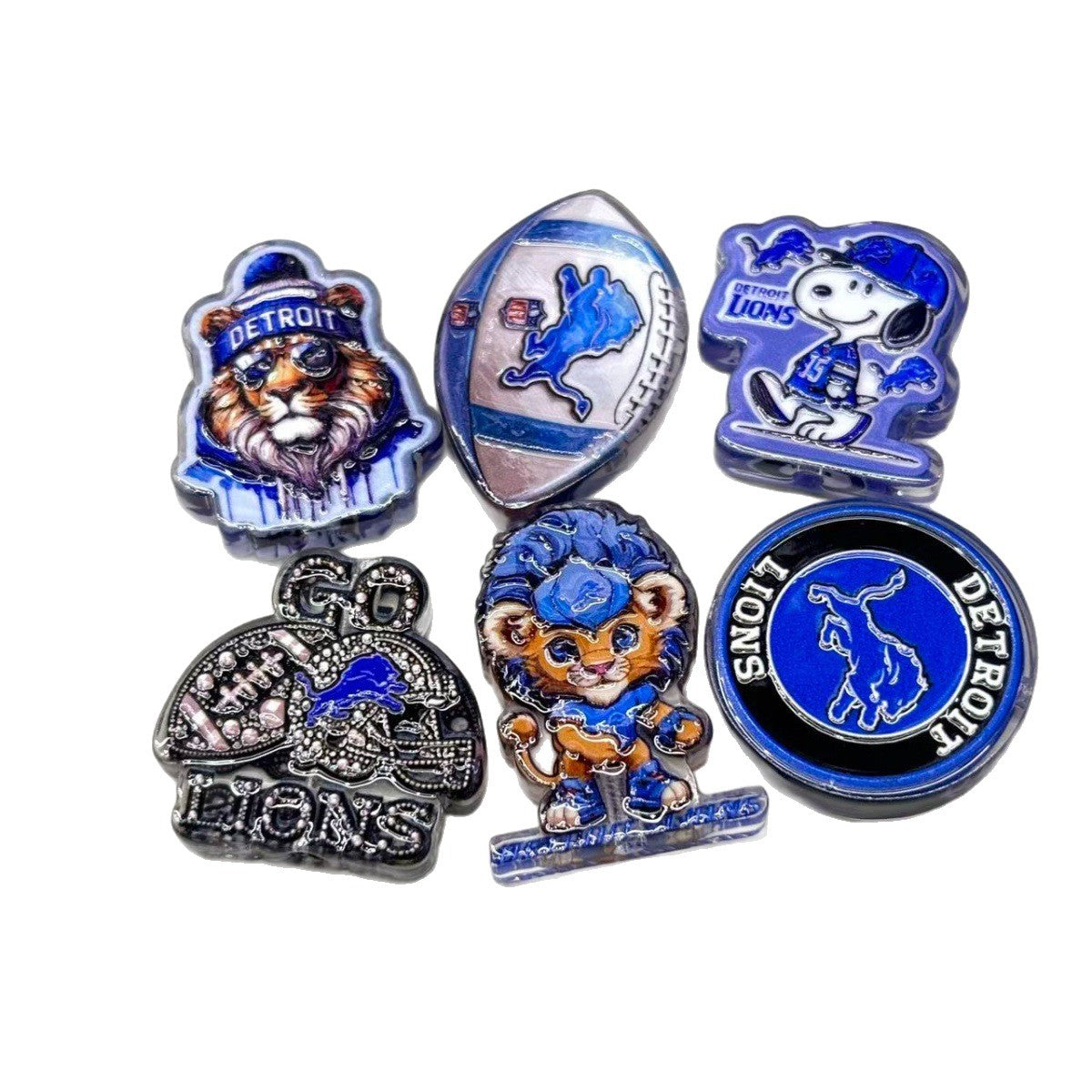 Honolulu Blue Football Game Day Acrylic Focal Beads, Roaring Lion Mascot & Helmet Beads for DIY Beadable Pens & Keychains