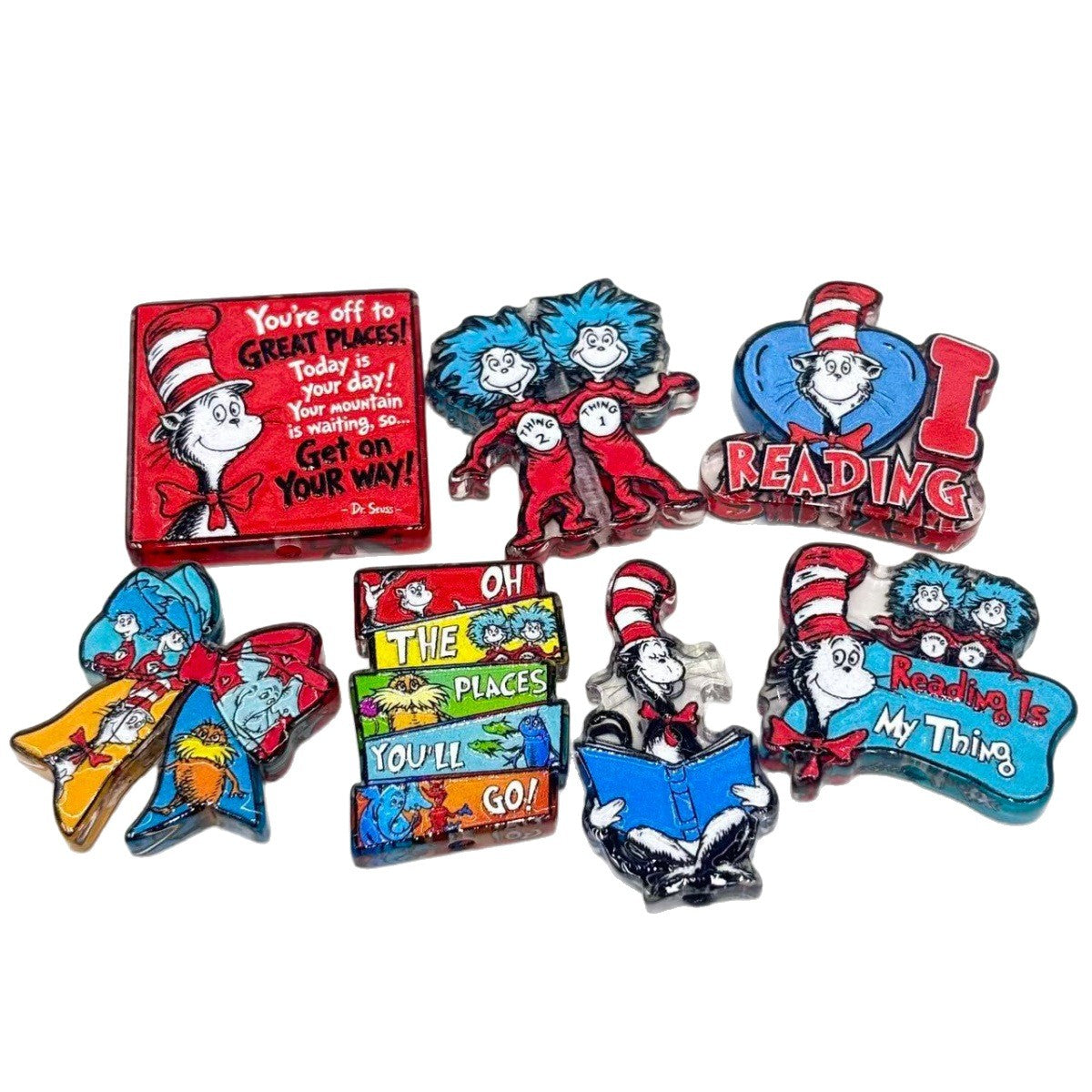 Rhyming Storybook Cat Acrylic Focal Beads, "Great Places" Reading Quote & Blue Hair Twins Beads for DIY Beadable Pens & Keychains